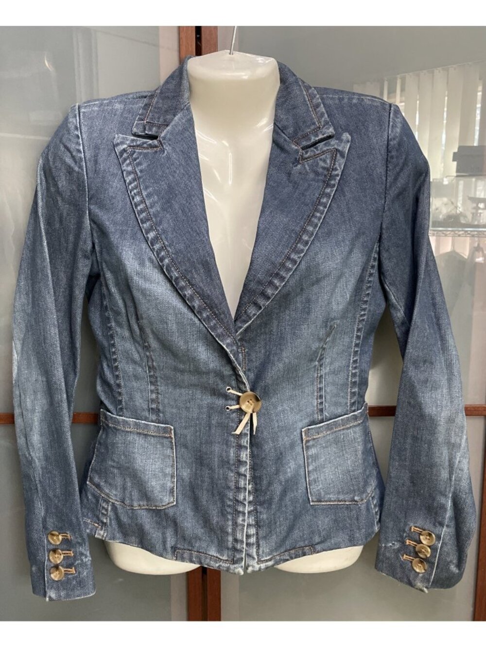 Banana Republic Y2K Vintage Size 4 Denim Blue Single Button Blazer Jacket Fitted